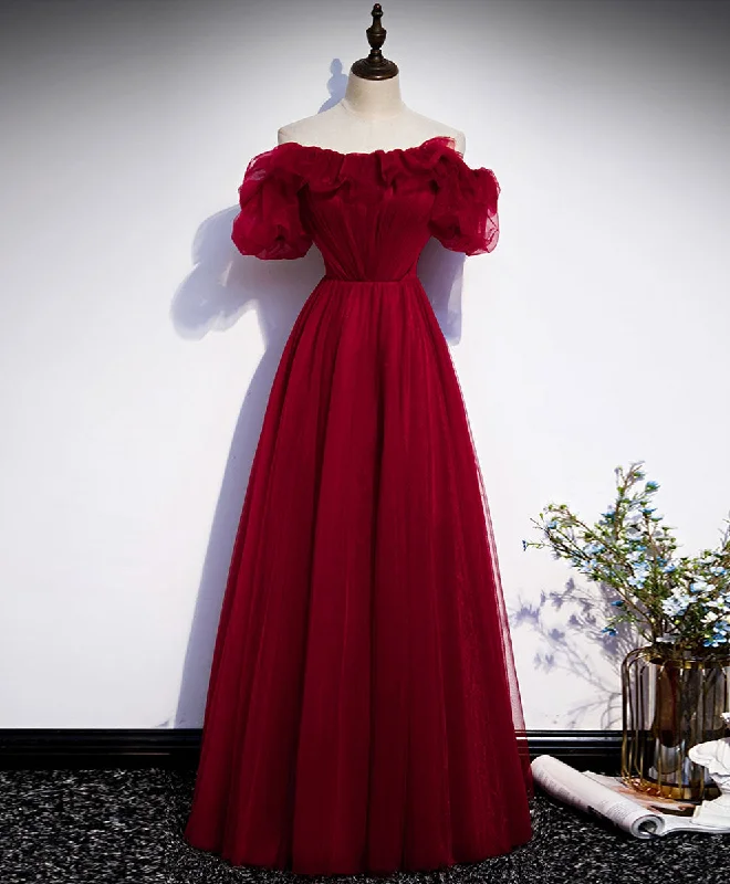 Simple A line Burgundy Long Prom Dress, Burgundy Wedding Party Dress Tunics Sophisticated sleek