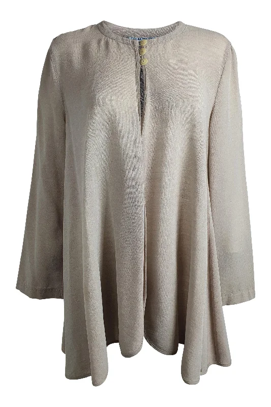 ARMANI Khaki Cotton Blend A Line Open Front Shirt (IT 42 | UK 10 | US 6) Ribbed Striped Patterned