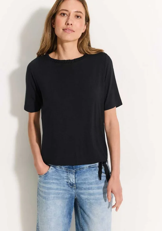 Cecil Gathered Boat Neck T-Shirt, Black Handmade Hand-knitted Hand-woven