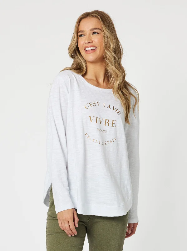 C'est La Vie T-Shirt - White/Rose Chenille Brocade Lace