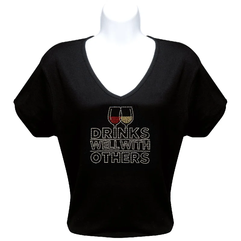 Drinks Well Rhinestone T-Shirt Front Pockets Side Pockets Patch Pockets