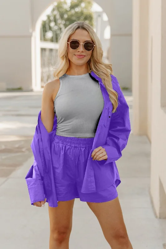 EASTON BUTTON DOWN SHIRT AND SHORTS SET IN PURPLE Fashionable Trendy Casual