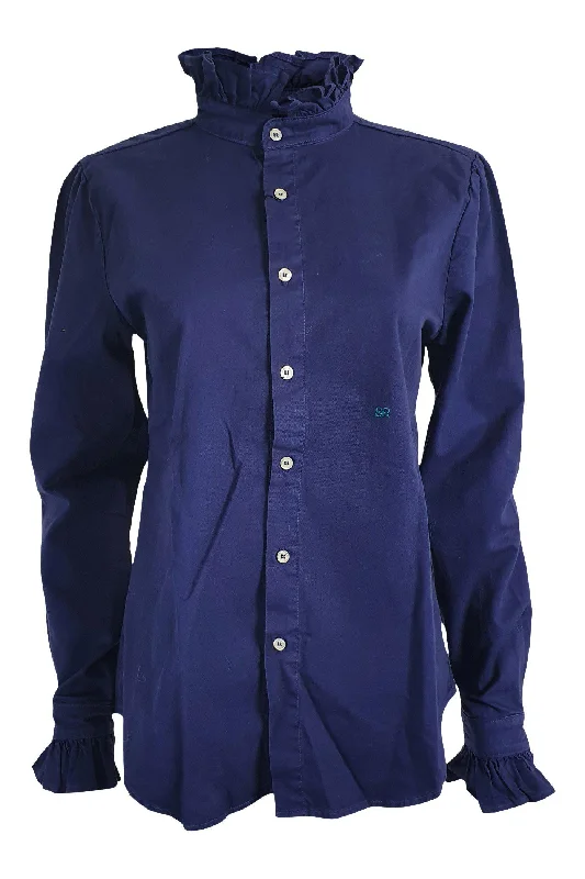 EVE DENIM 100% Cotton Violet Shirt in Navy Blue (XS) Collared Crew Neck Turtle Neck