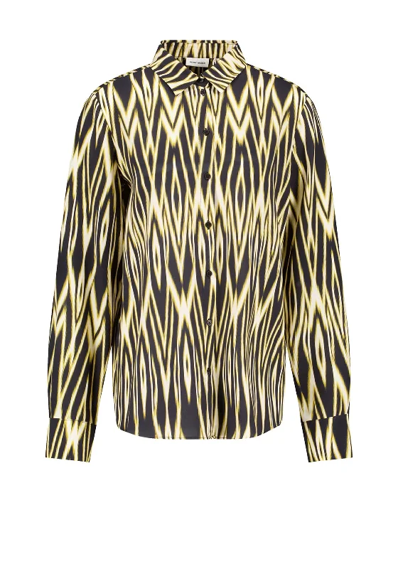 Gerry Weber Abstract Print Shirt, Black & Gold Zippered Buttoned Snapped