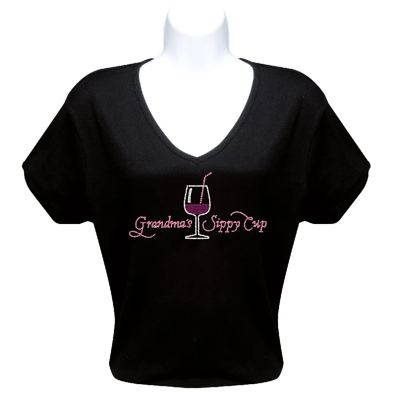 Grandma's Sippy Cup Rhinestone T-Shirt Casual Formal Business