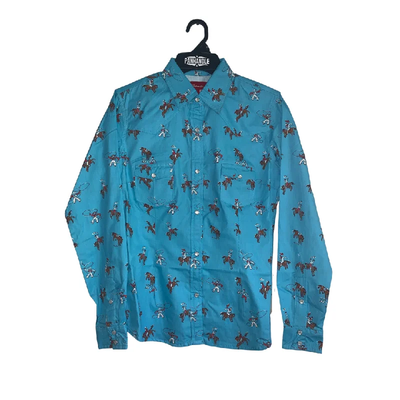 Juniors' Long Sleeve Print Snap Shirt by Panhandle RLWSOSR13L Welt Pockets Slit Pockets Flap Pockets