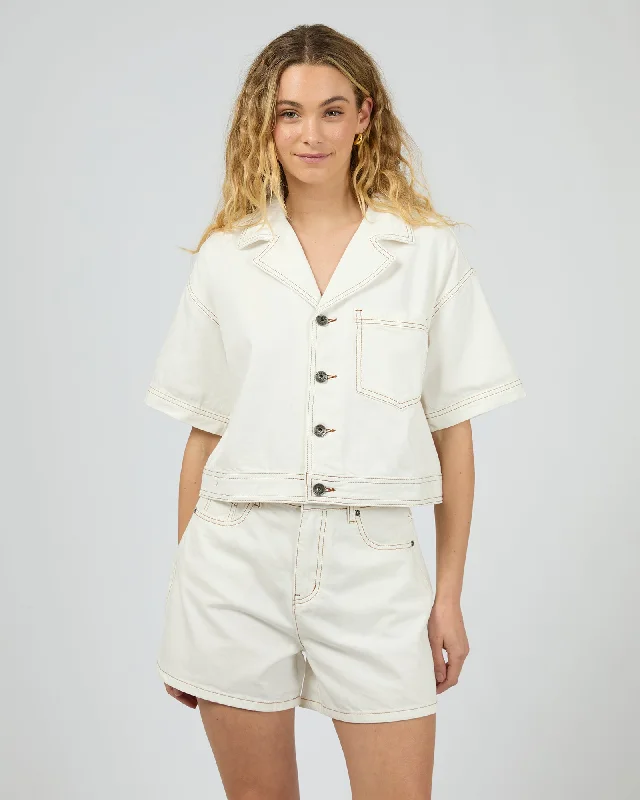 Lana Shirt Vintage White Zippered Front Buttoned Front Snap Front