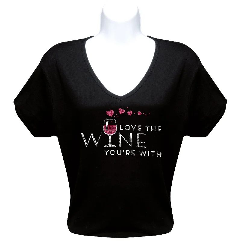 Love the Wine... Rhinestone  T-Shirt Striped Floral Plaid