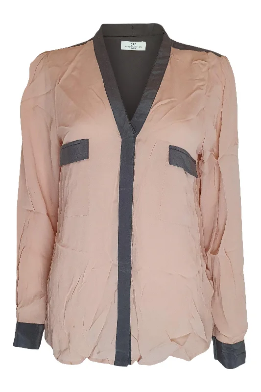 MALENE BIRGER DAY Pink and Grey Long Sleeved Shirt (UK 14) Hooded Caped Shawl Collar