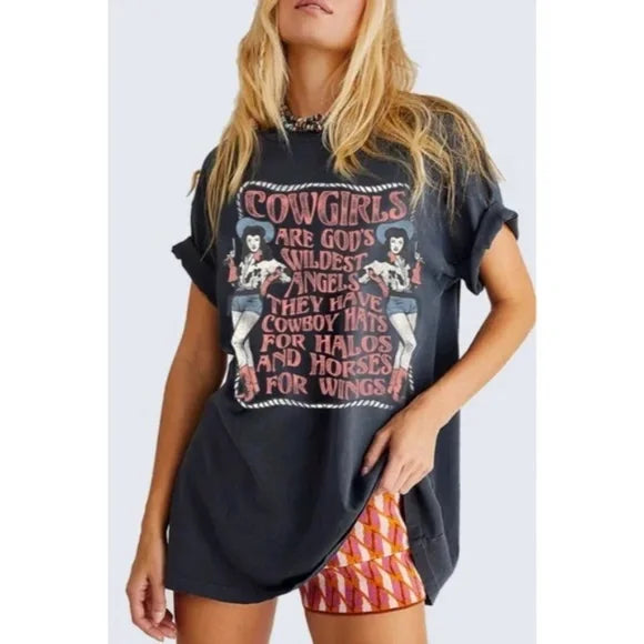 Mineral Black Cowgirls Are Gold Wildest Angels Oversized Graphic T-Shirt Tee Top Lace Blend Ribbed Blend Corduroy Blend