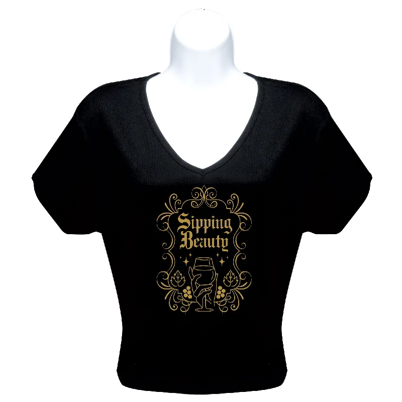 Sipping Beauty Screen-Print T-Shirt Handmade Hand-knitted Hand-woven