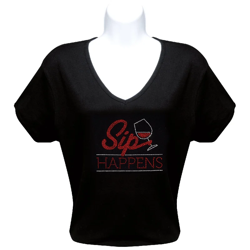 Sip Happens Rhinestone T-Shirt Spandex Blend Rayon Blend Denim Blend