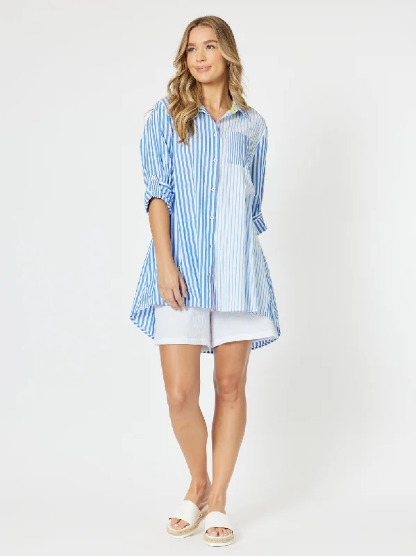 Summer Stripe Shirt - Blue Oversized T-Shirt Spandex breathable