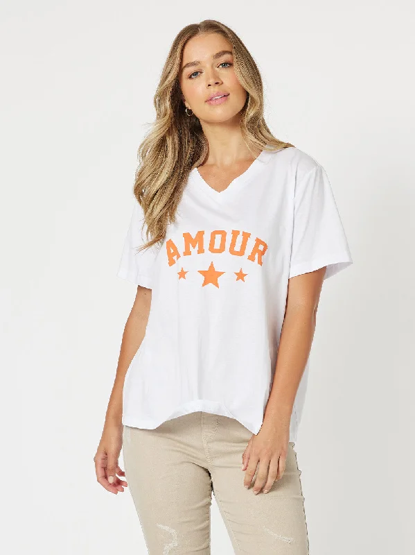 Amour Cotton T-Shirt - Orange Mesh Blend Leather Blend Suede Blend