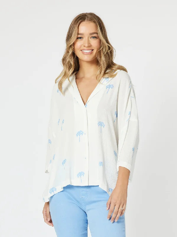 Coco Palm Shirt - White/Blue Polka Dot Checkered Tartan