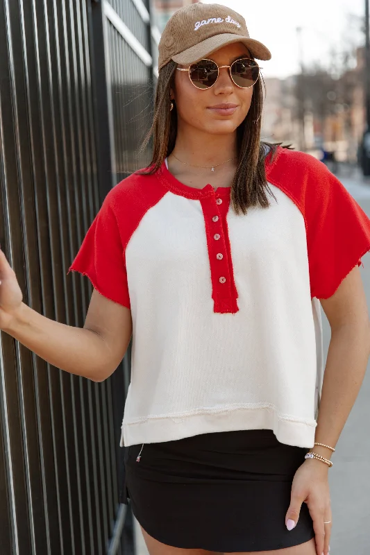 COLOR BLOCK BLISS SHIRT IN RED Satin Fabric Silk Fabric Chiffon Fabric