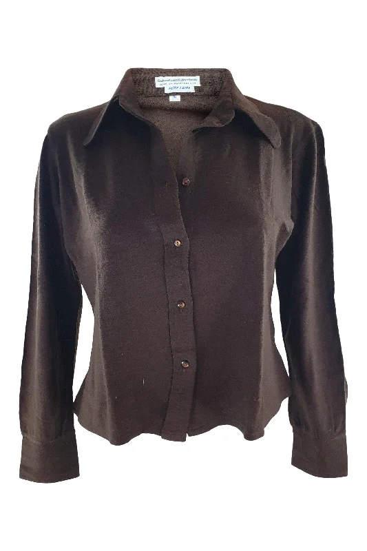 DEBENHAM AND FREEBODY Vintage 100% Wool Brown Button Front Shirt (36) Satin Fabric Silk Fabric Chiffon Fabric