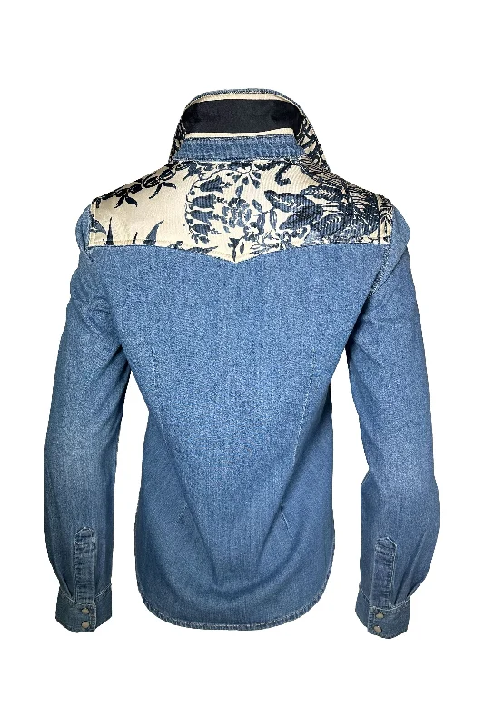 One Of A Kind Designer Scarf Western Shirt | Denim/Dior Chenille Blend Fleece Blend Nylon Blend