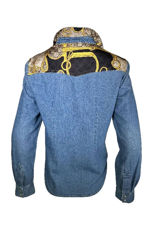 One Of A Kind Designer Scarf Western Shirt | Denim/Gucci Real Fur Shearling Chenille