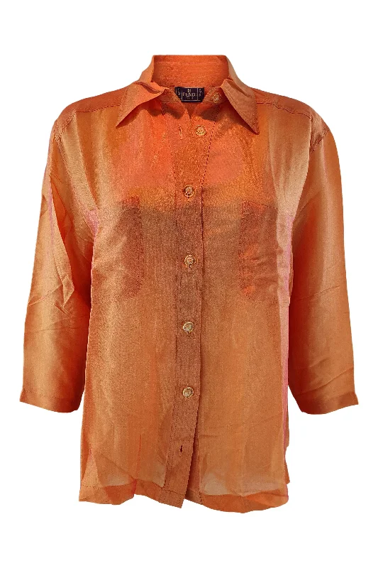 FENDI Vintage Orange Button Front Shirt (IT 44) Terry Blend Velvet Blend Canvas Blend