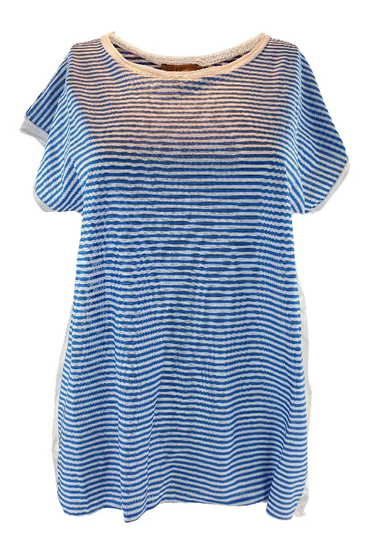 JEJIA Cotton and Vicose Blend Blue Striped Clown Shirt (IT 42) Ribbed Striped Patterned