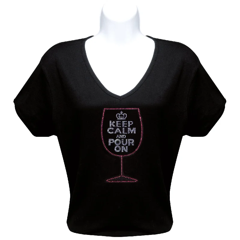 Keep Calm Rhinestone T-Shirt Basic T-Shirt Crew Neck Short Sleeve