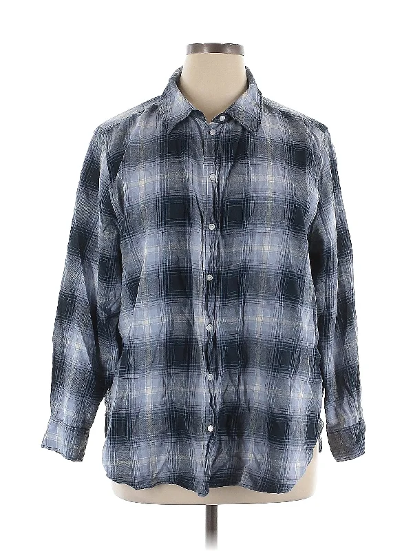 Long Sleeve Button Down Shirt Plaid T-Shirt Polka Dot Checkered