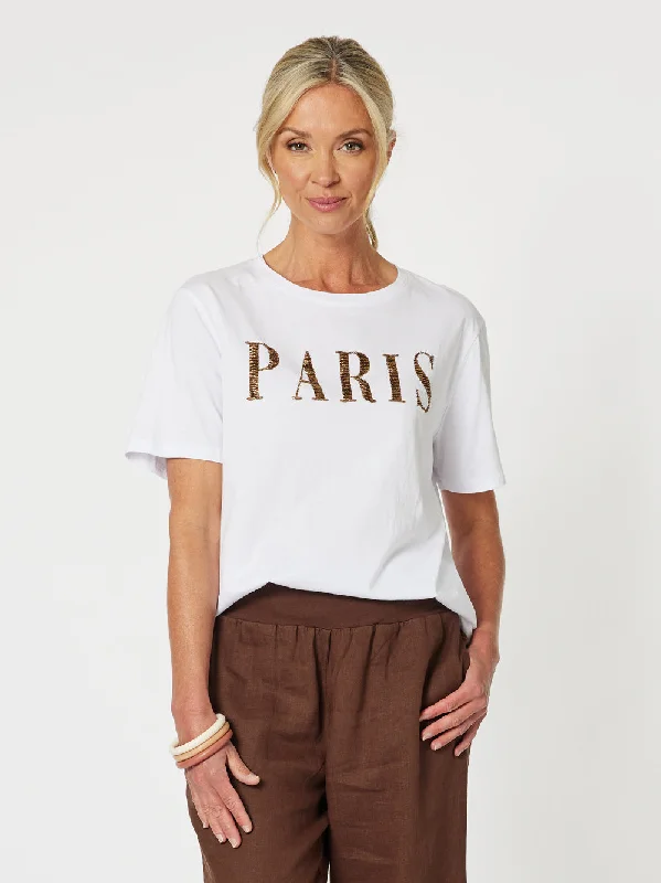 Paris Cotton Beaded T-shirt - Bronze Houndstooth Herringbone Solid