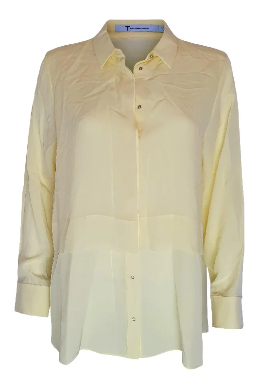 T By ALEXANDER WANG Yellow 100% Silk Bib Front Shirt (L) Mesh Fabric Canvas Fabric Denim Fabric