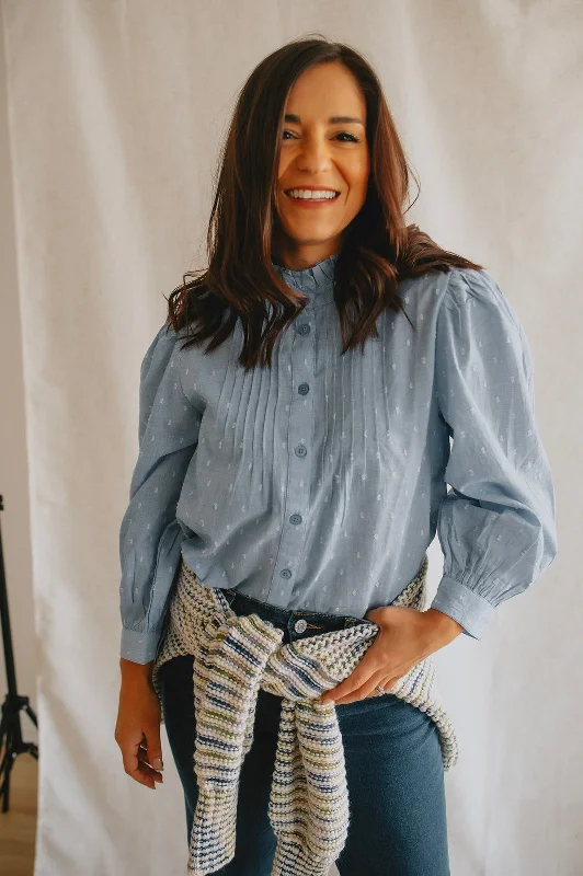 The Lisana Shirt - Light Blue Zippered Buttoned Snapped