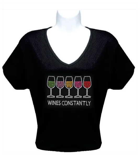 Wines Constantly Rhinestone T-Shirt Fitted T-Shirt Seamless Stretchy