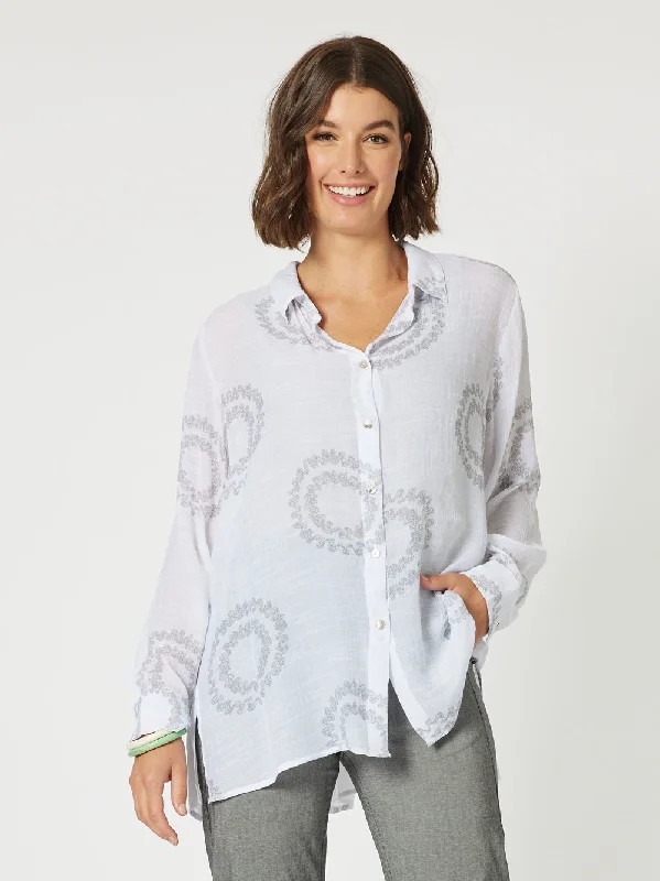 Zig Zag Shirt - White Mesh Blend Leather Blend Suede Blend