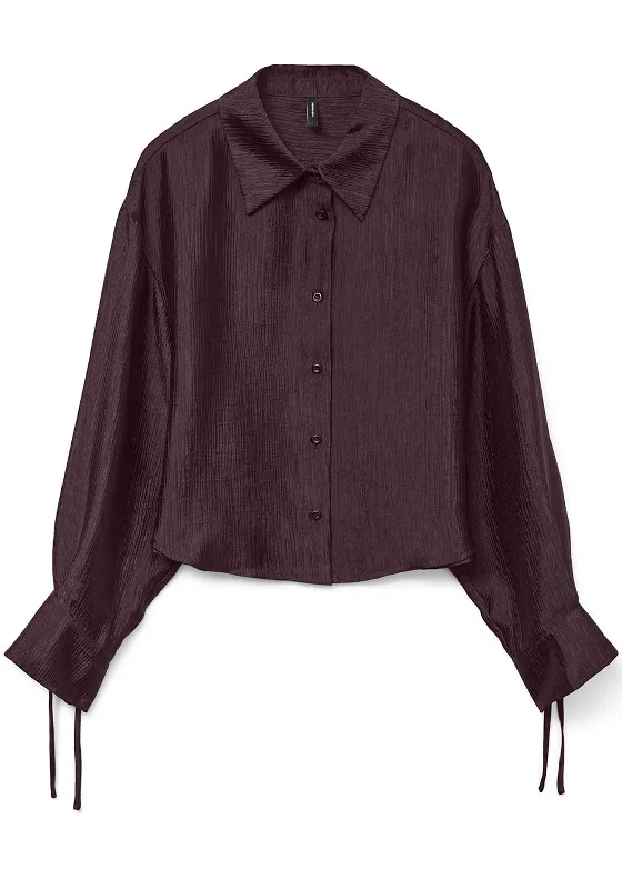 Vero Moda Raquel Textured Shirt, Wine Denim Fabric Leather Fabric Suede Fabric