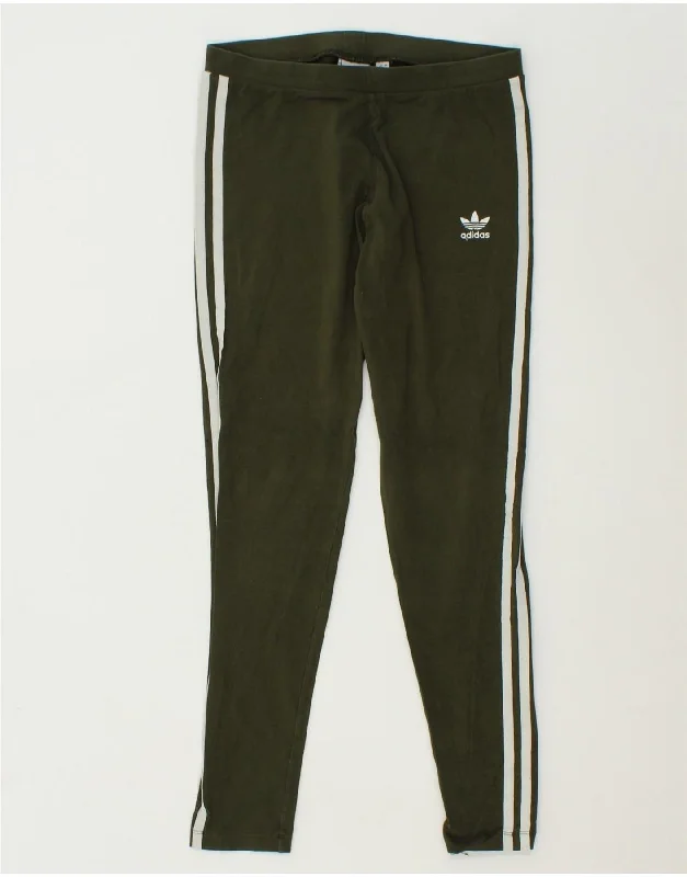 ADIDAS Womens Leggings UK 12 Medium  Khaki Cotton Stylish Winter-Ready Leggings