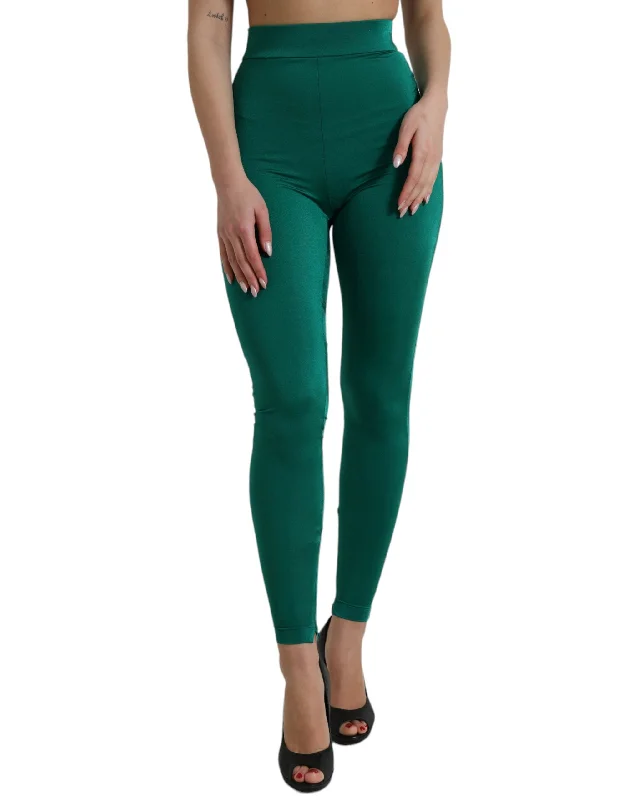 Dolce & Gabbana Green High Waist Designer Leggings Cozy Cotton Leggings