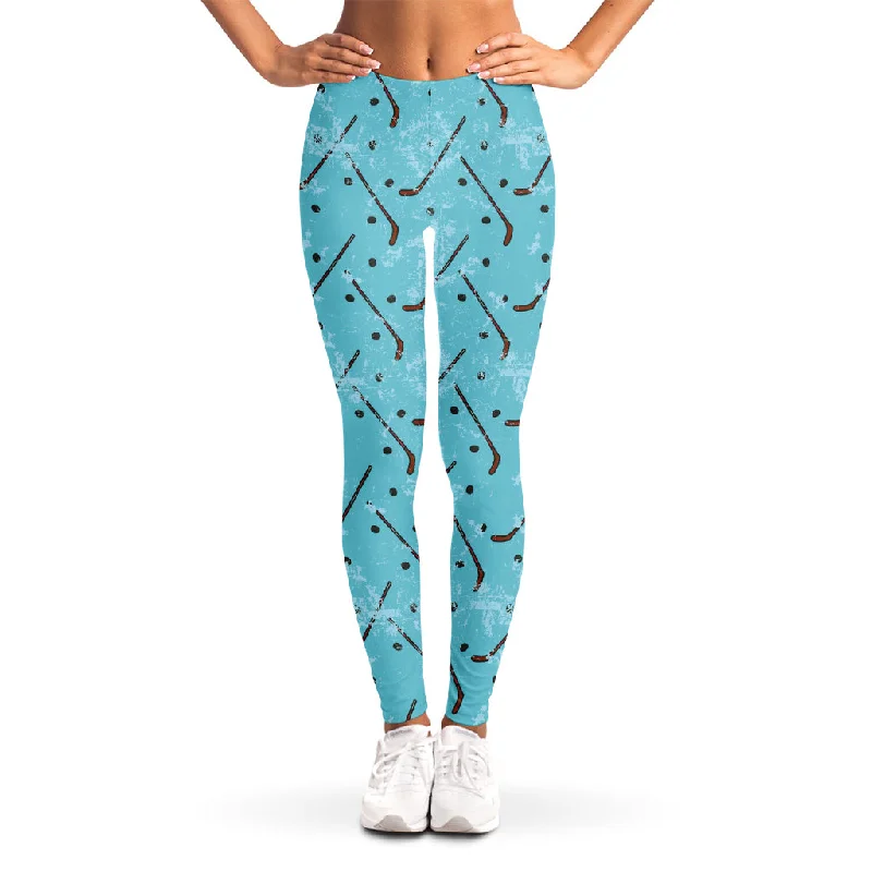 Hockey Stick And Puck Pattern Print Women's Leggings Fashionable Sports Leggings