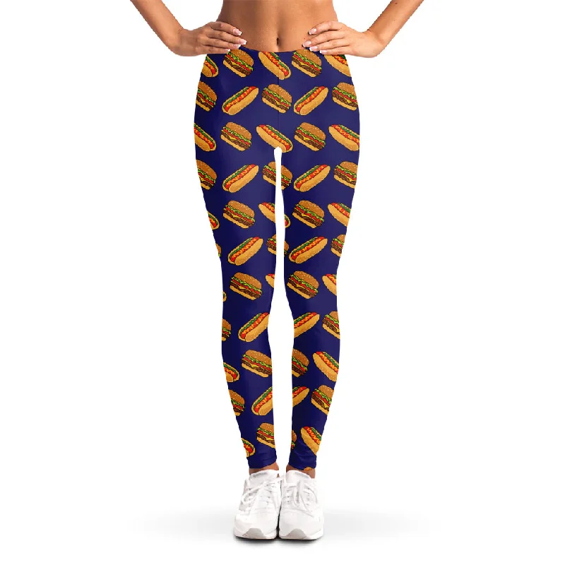 Hot Dog And Hamburger Pattern Print Women's Leggings Fashionable Tummy Control Leggings