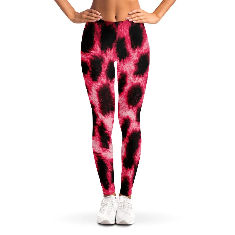 Hot Pink And Black Cheetah Print Women's Leggings Casual Slim-Fit Leggings