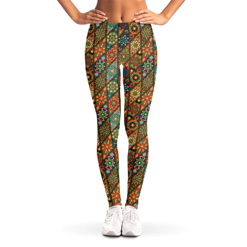 Indian Floral Patchwork Pattern Print Women's Leggings Elegant Embellished Leggings