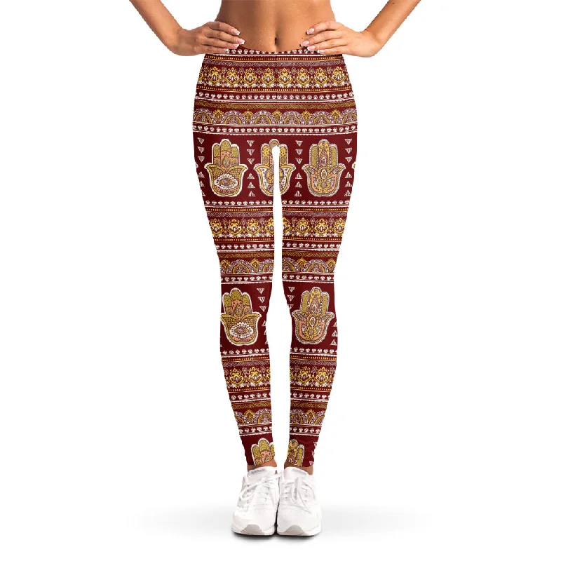 Indian Hamsa Hand Print Women's Leggings Comfortable Cold Weather Leggings