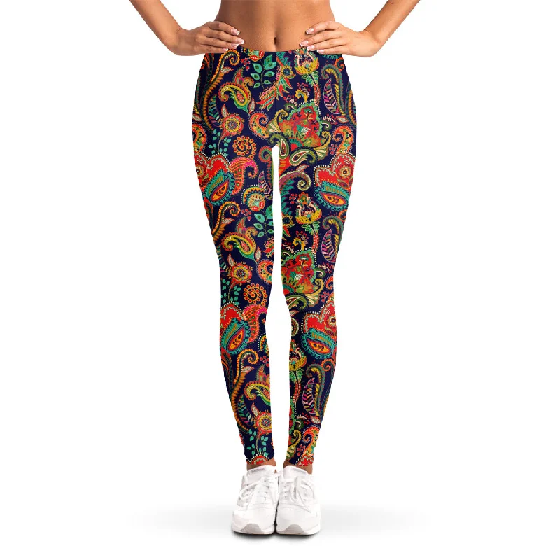 Indian Paisley Pattern Print Women's Leggings Trendy Seamless Fit Leggings