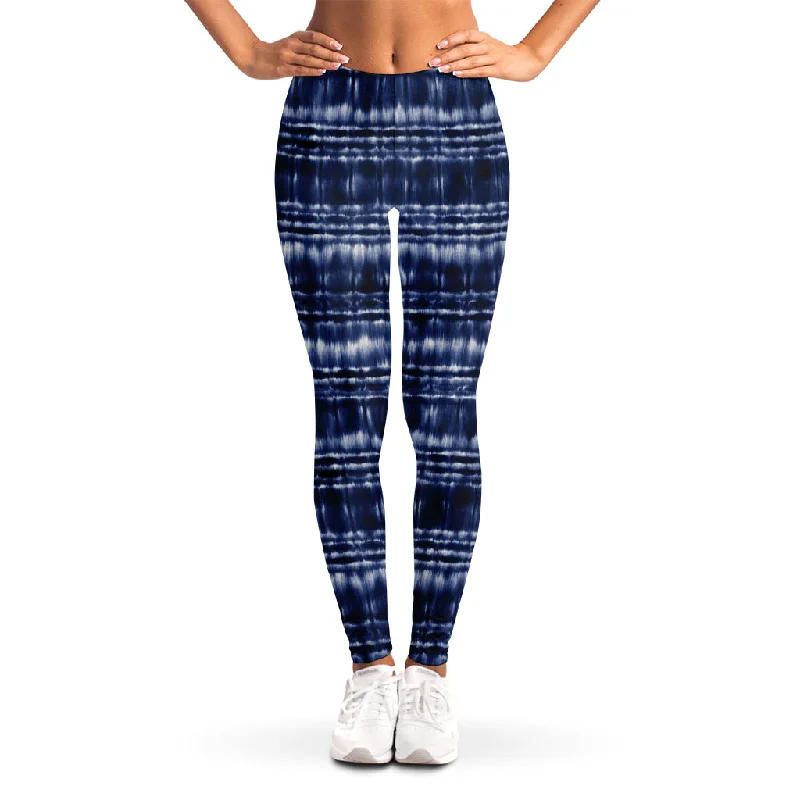 Indigo Dye Shibori Print Women's Leggings Cozy Full-Length Workout Leggings