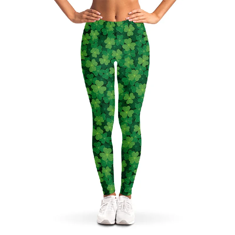 Irish Clover Saint Patrick's Day Print Women's Leggings Elegant Satin Finish Leggings