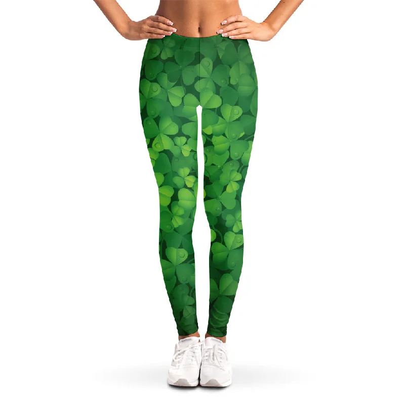 Irish Clover St. Patrick's Day Print Women's Leggings Trendy Mesh Leggings