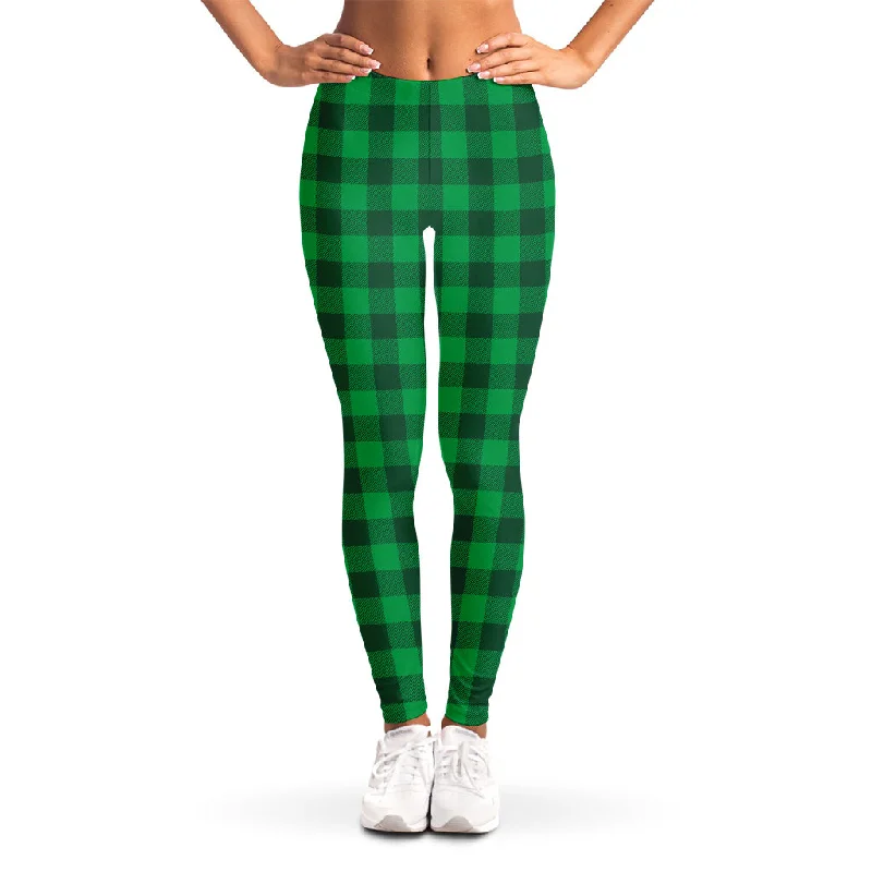 Irish Green Buffalo Check Pattern Print Women's Leggings Casual Slim-Fit Leggings