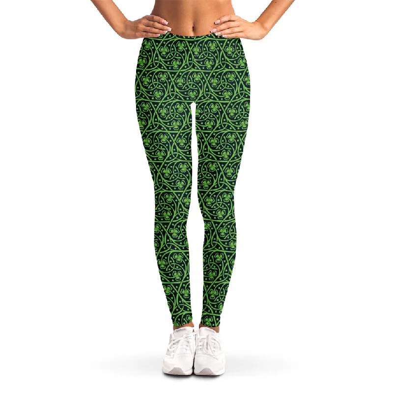 Irish Shamrock Pattern Print Women's Leggings Chic Workout Leggings