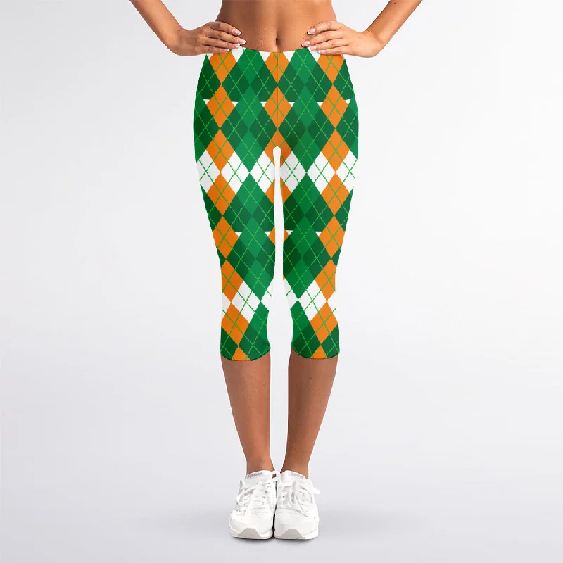 Irish Themed Argyle Pattern Print Women's Capri Leggings Stylish Sweatproof Leggings