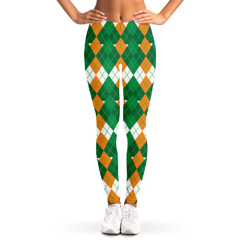 Irish Themed Argyle Pattern Print Women's Leggings Elegant Black Leggings