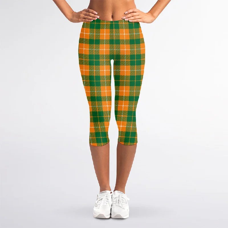 Irish Themed Plaid Pattern Print Women's Capri Leggings Comfortable Running Leggings