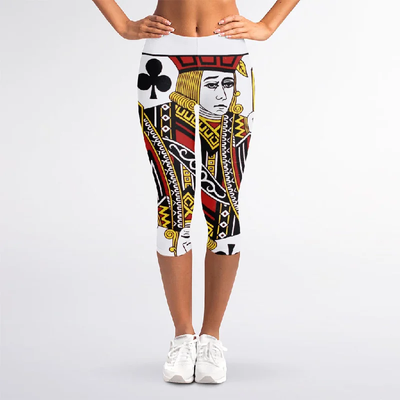 Jack Of Clubs Playing Card Print Women's Capri Leggings Cozy Workout Performance Leggings